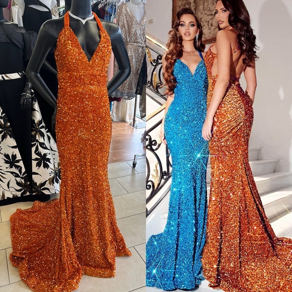 Sequin Portia and Scarlett prom Gown in Orange size 6 - Picture 1 of 6